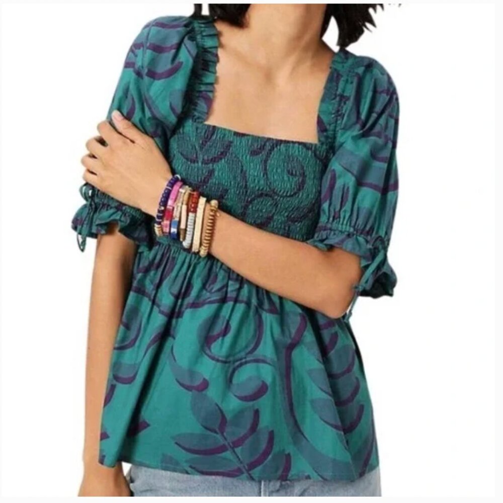 Anthropologie Porridge Puff Sleeve Top Smocked S